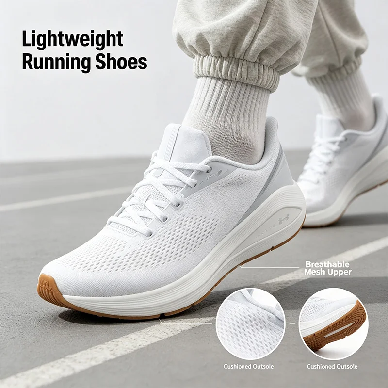 New Under Armour White Running Shoes Lightweight Breathable Training Sneakers Non-Slip Cushioned Athletic Footwear