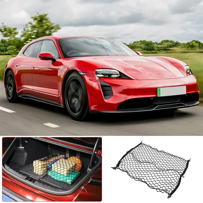 

For Porsche Taycan 2019-2024 Nylon Black Car Trunk Net Luggage Storage Organizer Bag Rear Tail Mesh Network Car Accessories