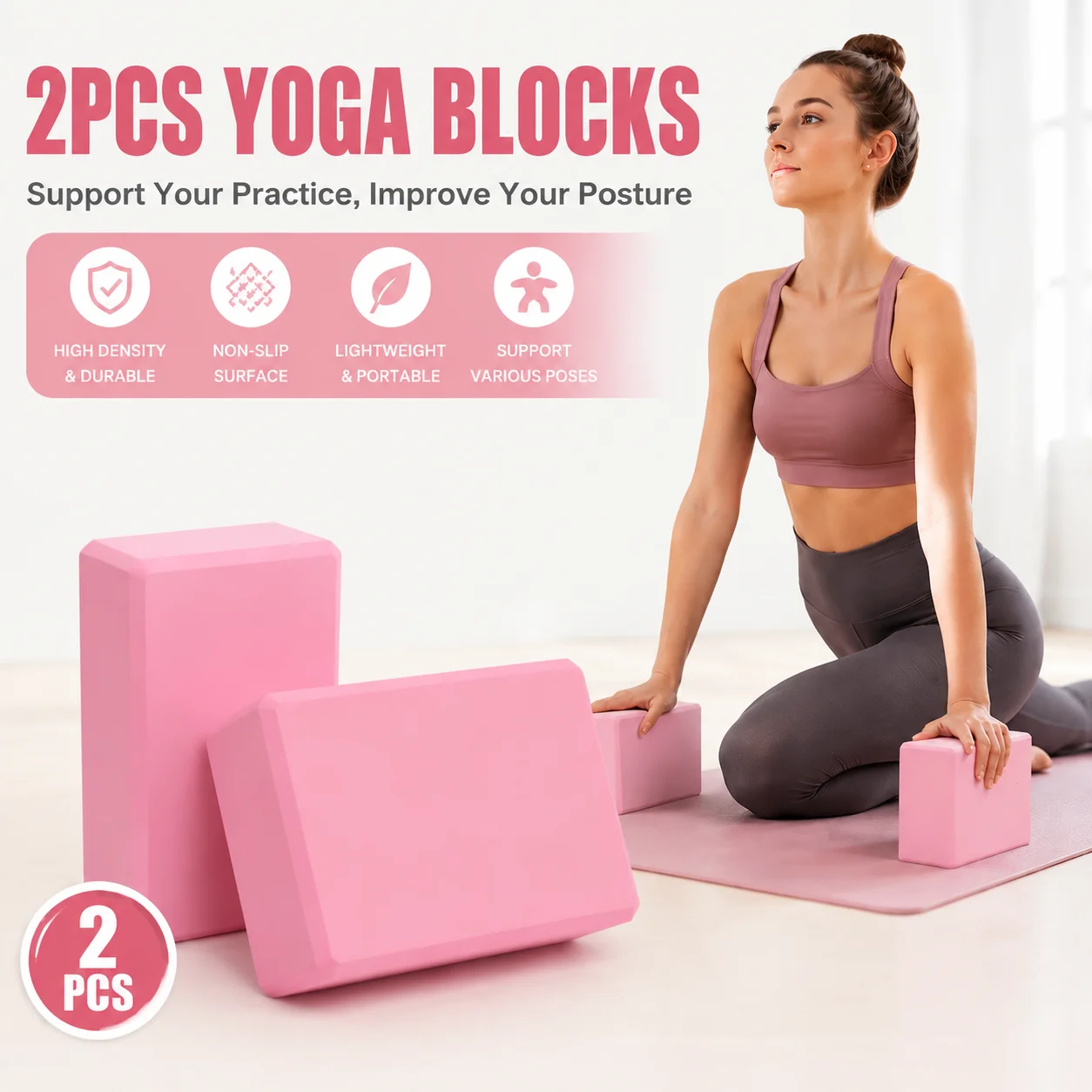 2Pcs High Density Yoga Blocks EVA Foam Brick For Beginner Dance Stretching Exercise Fitness Pilates Stretching Equipment