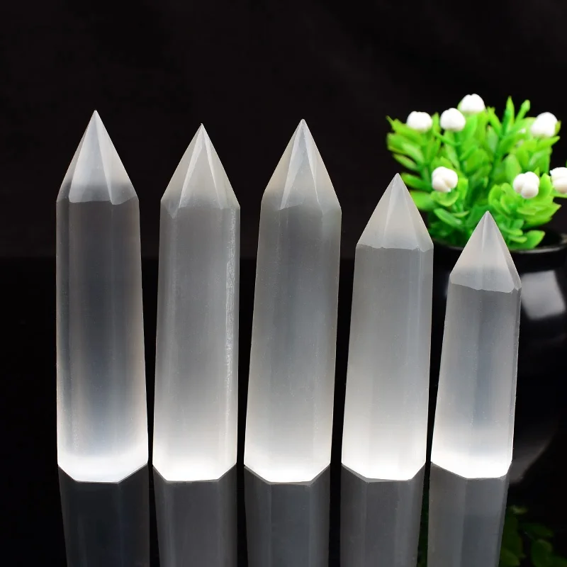 Natürliche Kristall Stein Selenit Stein Obelisk Punkt Heilung Säule Mineral Probe Reiki Handwerk Wohnkultur DIY Geschenk Souvenir