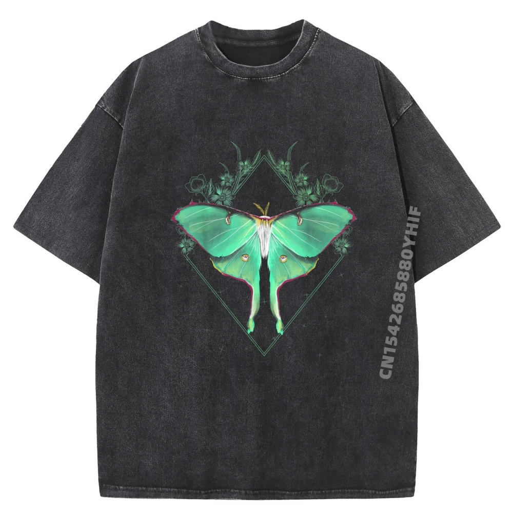 

Cute Luna Moth Beautiful Butterfly Insect Lover Themed Graphic Tees White T Shirt Men Leisure Washed Shirt