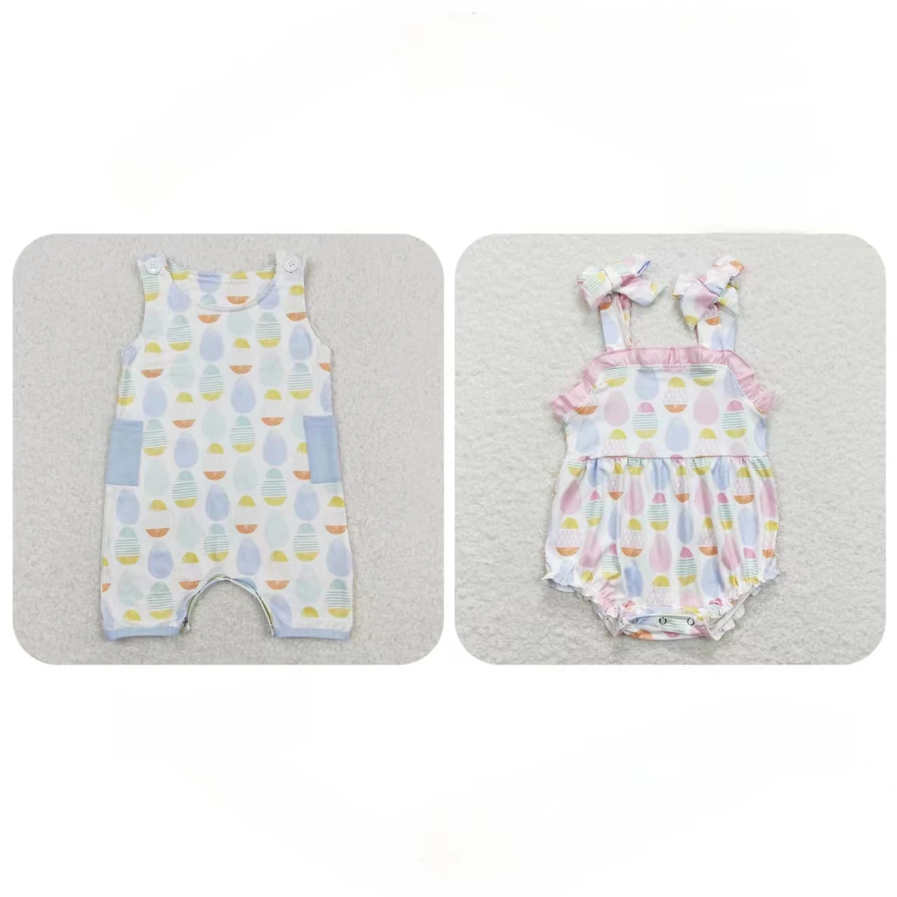 

Wholesale Newborn Easter Clothing Children Bubble Eggs Sleeveless Romper Kids Toddler Boutique Baby Boy Girl One-piece