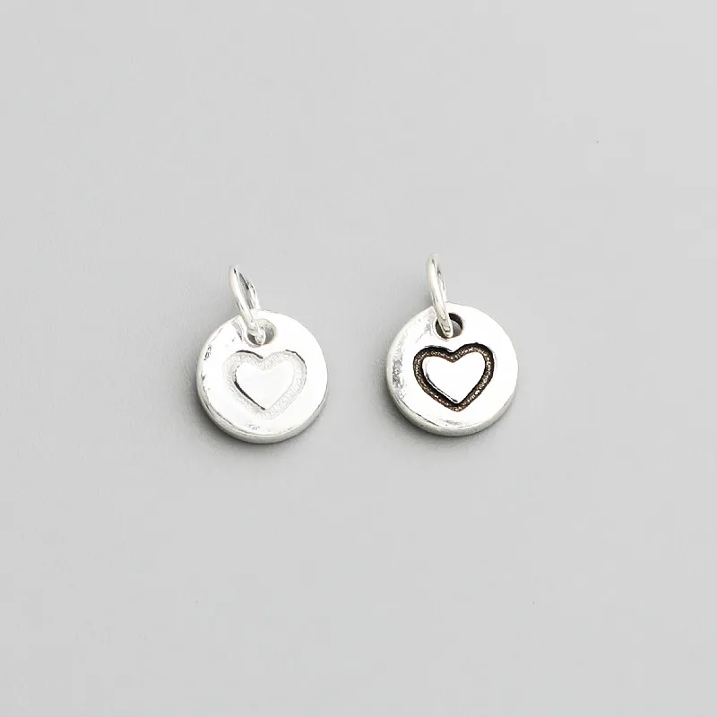 1pc 925 Sterling Silver Simple Round Heart Card Charms 7mm Ins Jewelry Silver Decor Pendants DIY Bracelets Necklace Findings