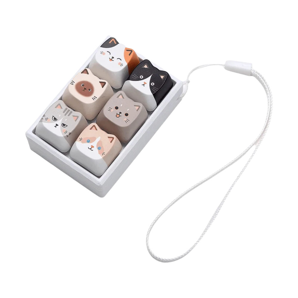 Clicker Cute Cat Keycap Keychain Mechanical Button Cartoon Anti-stress Fidget 6-key Portable Backpack Pendant Relaxation