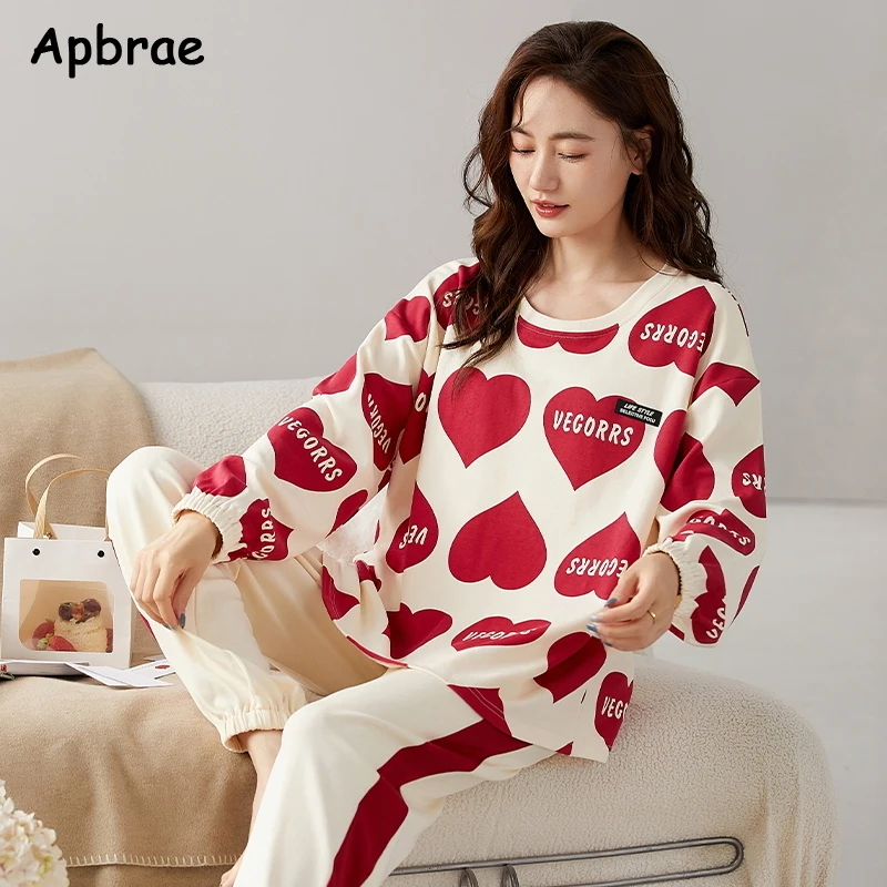 Autumn Cotton Sleepwear Cute Pajamas for Women Korean Pajama Sets Pijamas with Bra Pads Long Sleeve Avocado Print Loungewear