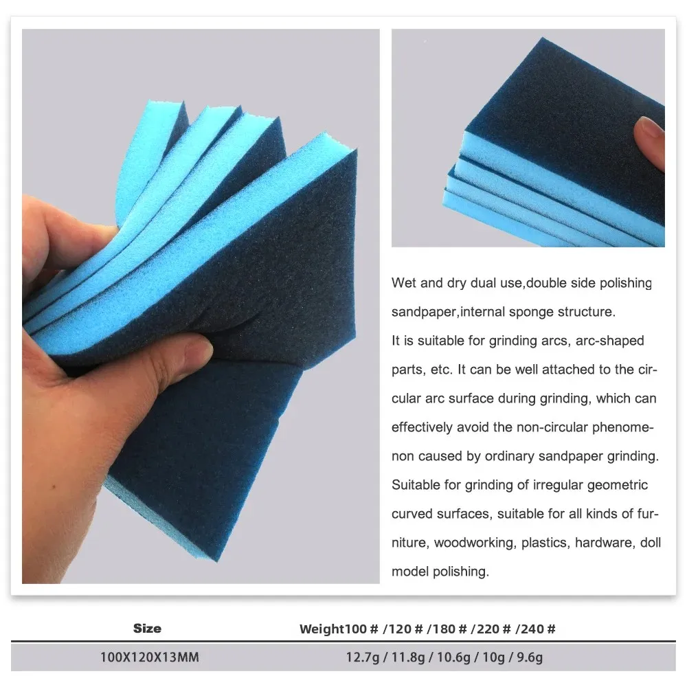 研磨スポンジブロックパッド,各種サンドペーパーツール,ランダムカラー,120x100x12mm,100-240grit