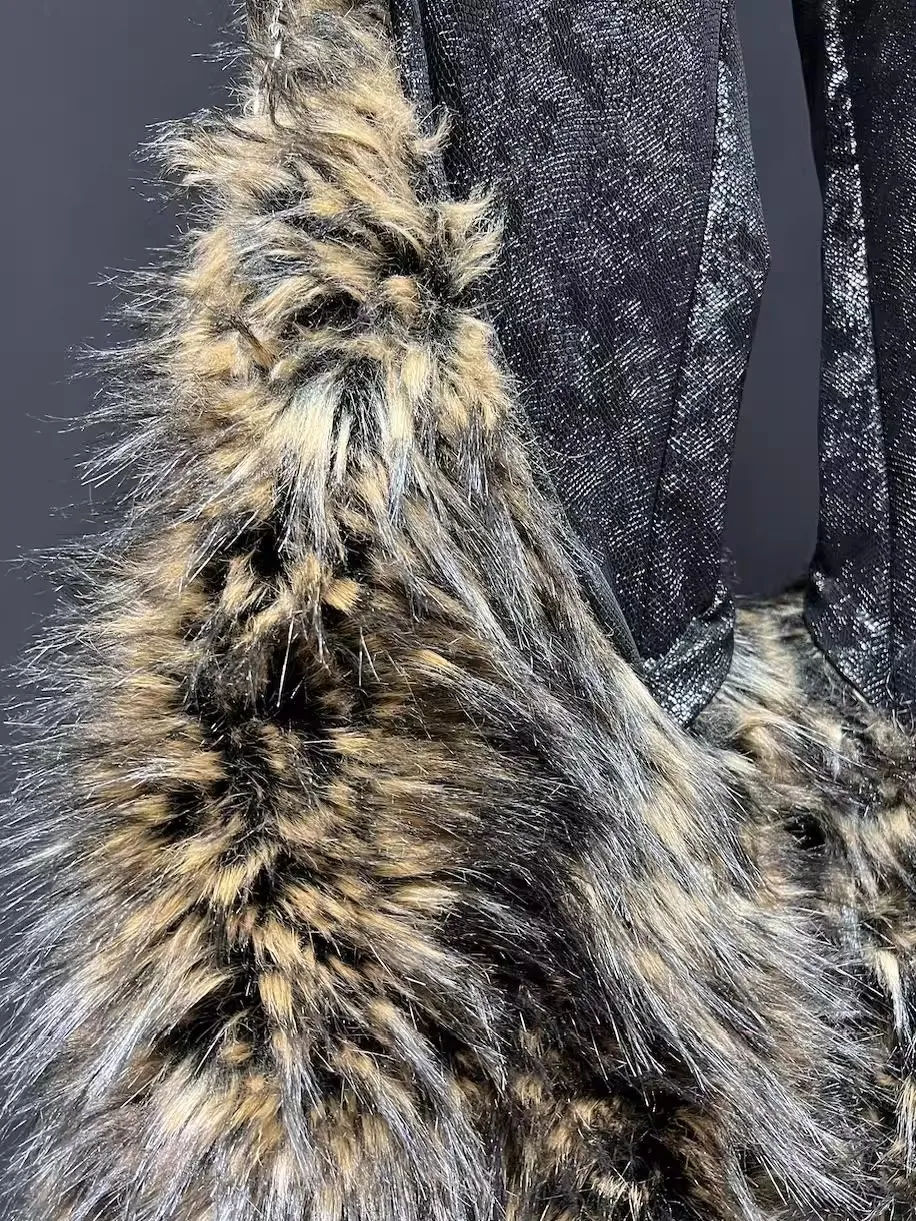 Mauroicardi Autumn Winter Long Cool Faux Fur Patchwork Pu Leather Wide Leg Pants for Mens Luxury Designer Emo Clothes Streetwear