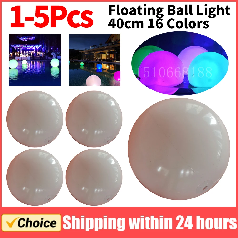 1-5 uds 40cm bola flotante de jardín luces de piscina de playa 16 colores bolas inflables brillantes para Fiesta EN LA Piscina de Agua