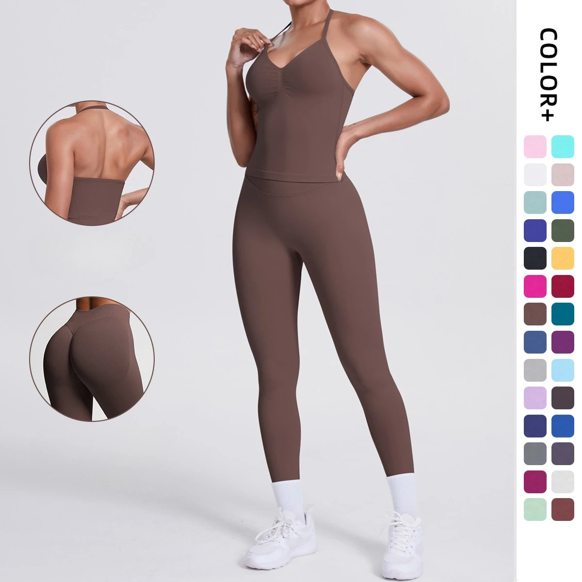 

Women's Solid Color Yoga Set Seamless Workout Outfits Gym Fitness Running Sports Bras Top Leggings Set