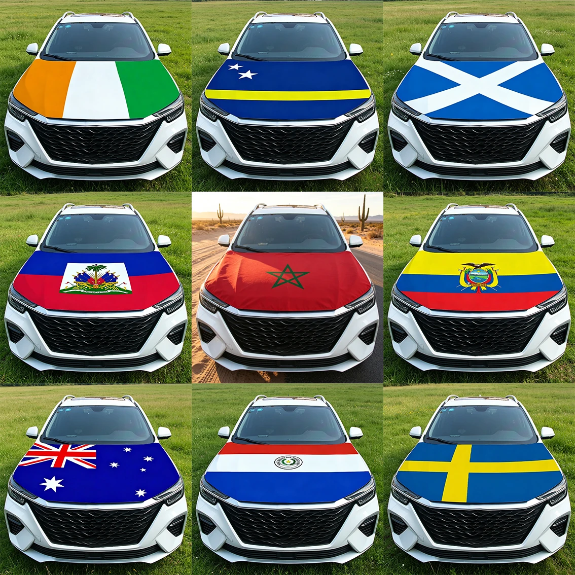 National Morocco Flag Car Engine Hood Cover Curacao Haiti Ecuador Scotland Paraguay Sweden Australia Ivory Coast Flag For Decor
