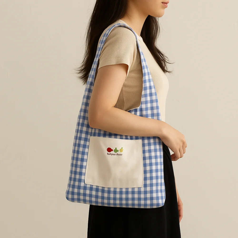 

Casual Sweet Double Sided Plaid Vest Bag Japanese Style Leisure Lattice Shoulder Bag Cloth Commuting Canvas Tote Bag Outdoor