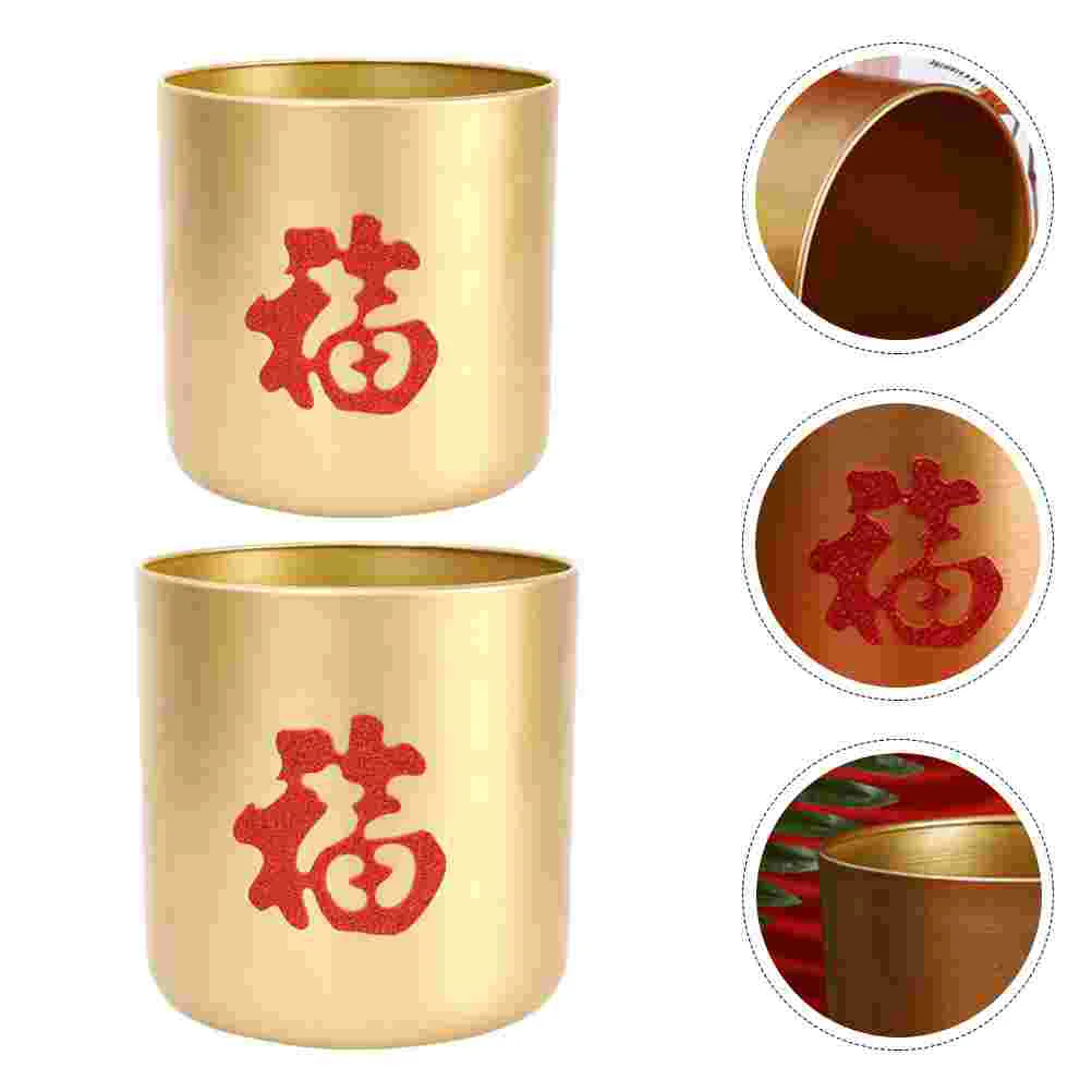 

2 Pcs Home Decor Blessing Bucket New Year's Flower Tube Artistic Vase Chinese Years Vintage