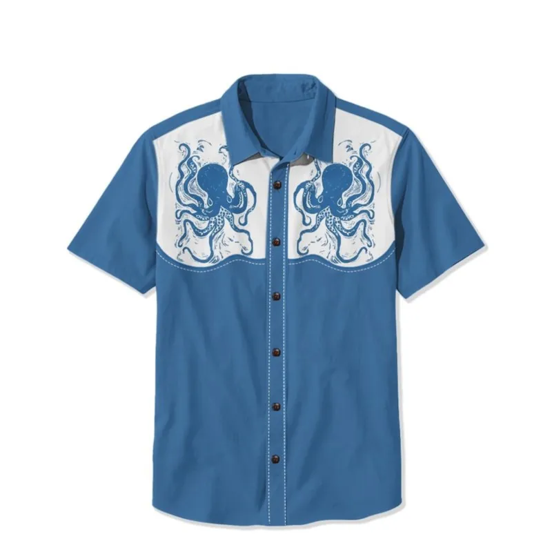 Men's Casual Shirt Exquisite 3D Printed Underwater Animal Decoration Small Animal Tone Men's Lapel Shirt Herren Sommerhemd