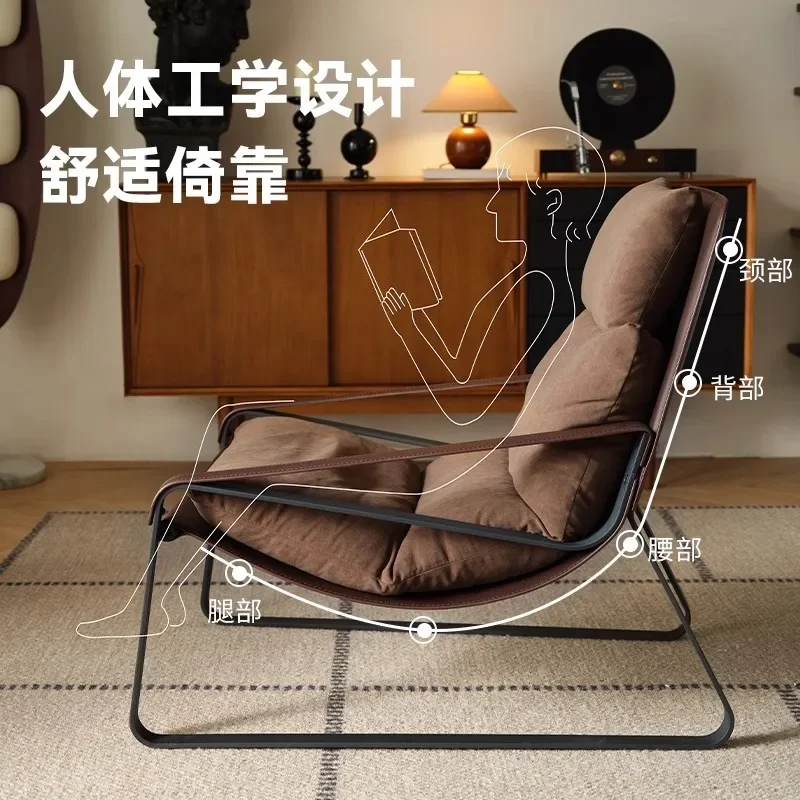 Retro designer leisure chair Italian medieval saddle leather lazy down sofa wrought iron single chair