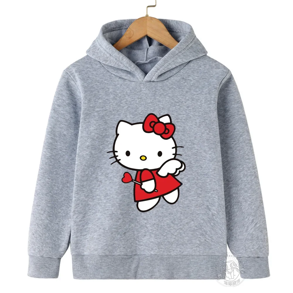 Hello Kitty Cartoon 3-14 Years Old Sunshine Boys and Girls Kawaii Street Casual Sweatshirt Children's Outdoor Sports Warm Hoodie