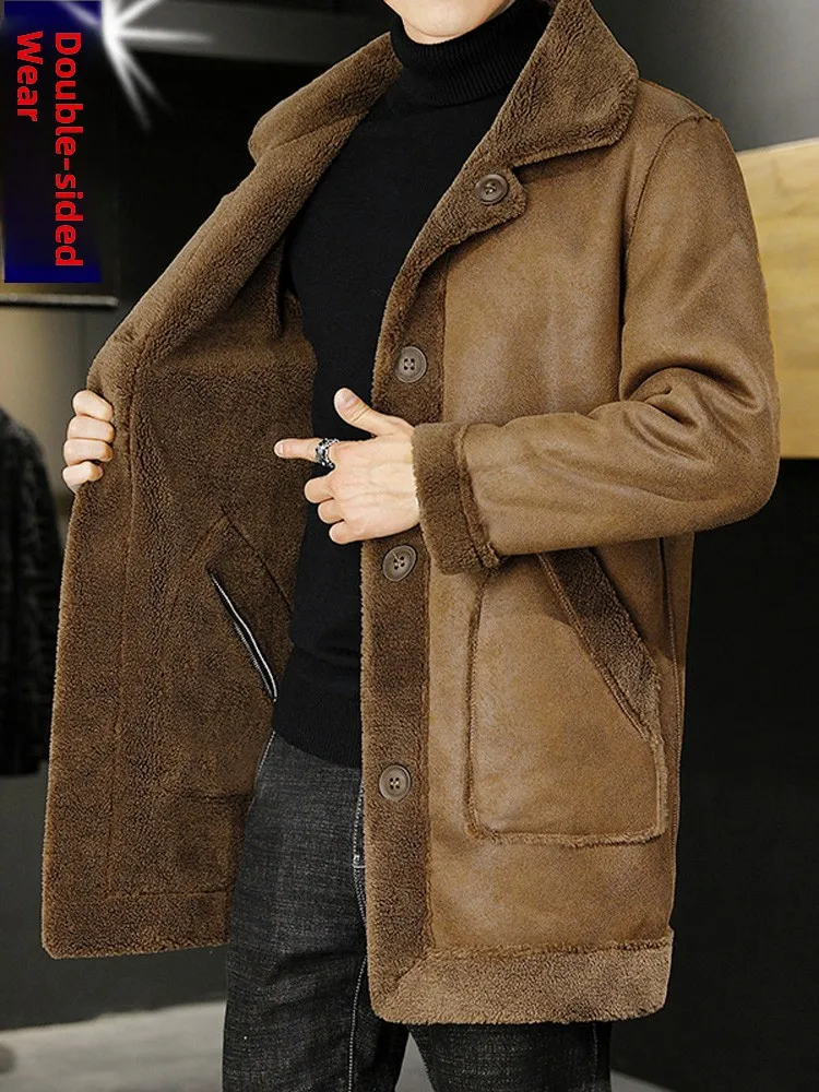 

Мужская зимняя куртка двусторонняя, из замши с мехом ягненка, утепленная хлопком, с флисовой подкладкой, модная, городская, деловая