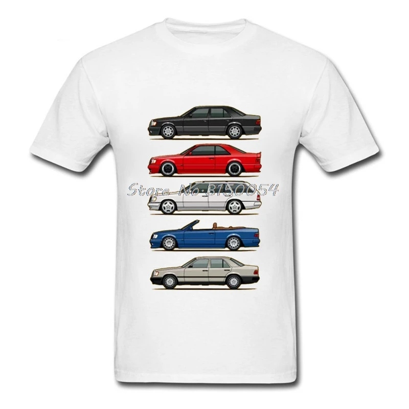 Funny Stack Of Mercedes W124 E Class Men T Shirt Summer Short Sleeve O-neck Cotton Tshirt Youth Car Styling T-shirt Harajuku