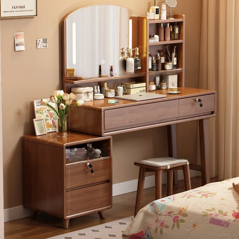 

Solid wood dresser chest integrated bedroom retractable makeup table simple small apartment makeup table with lock