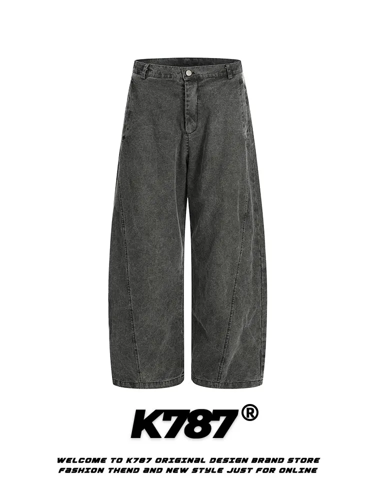 

Джинсы K787 в американском ретро-стиле, с высокой талией, широкими штанинами, повседневные, унисекс, свободного прямого кроя