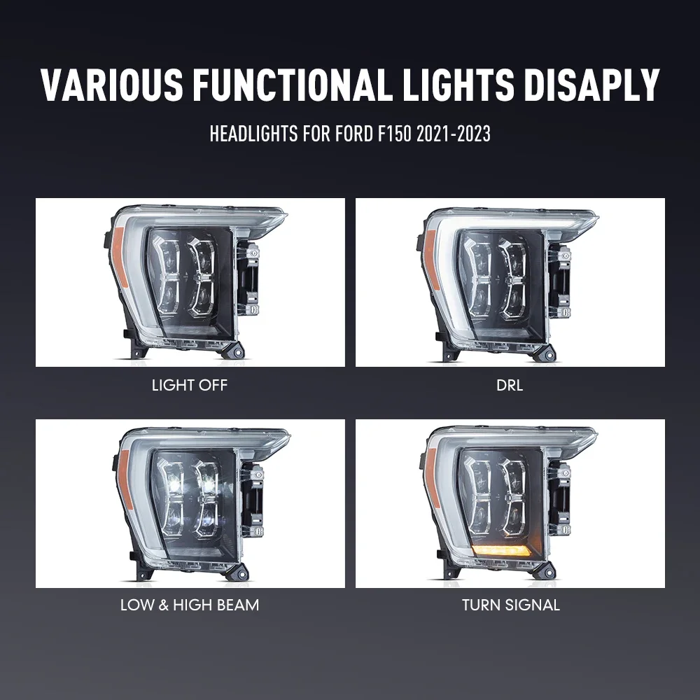 Пара светодиодных автомобильных фар в сборе для Ford F150 2021-2023, фары DRL, тюнинговый сигнал Plug and Play, передняя фара
