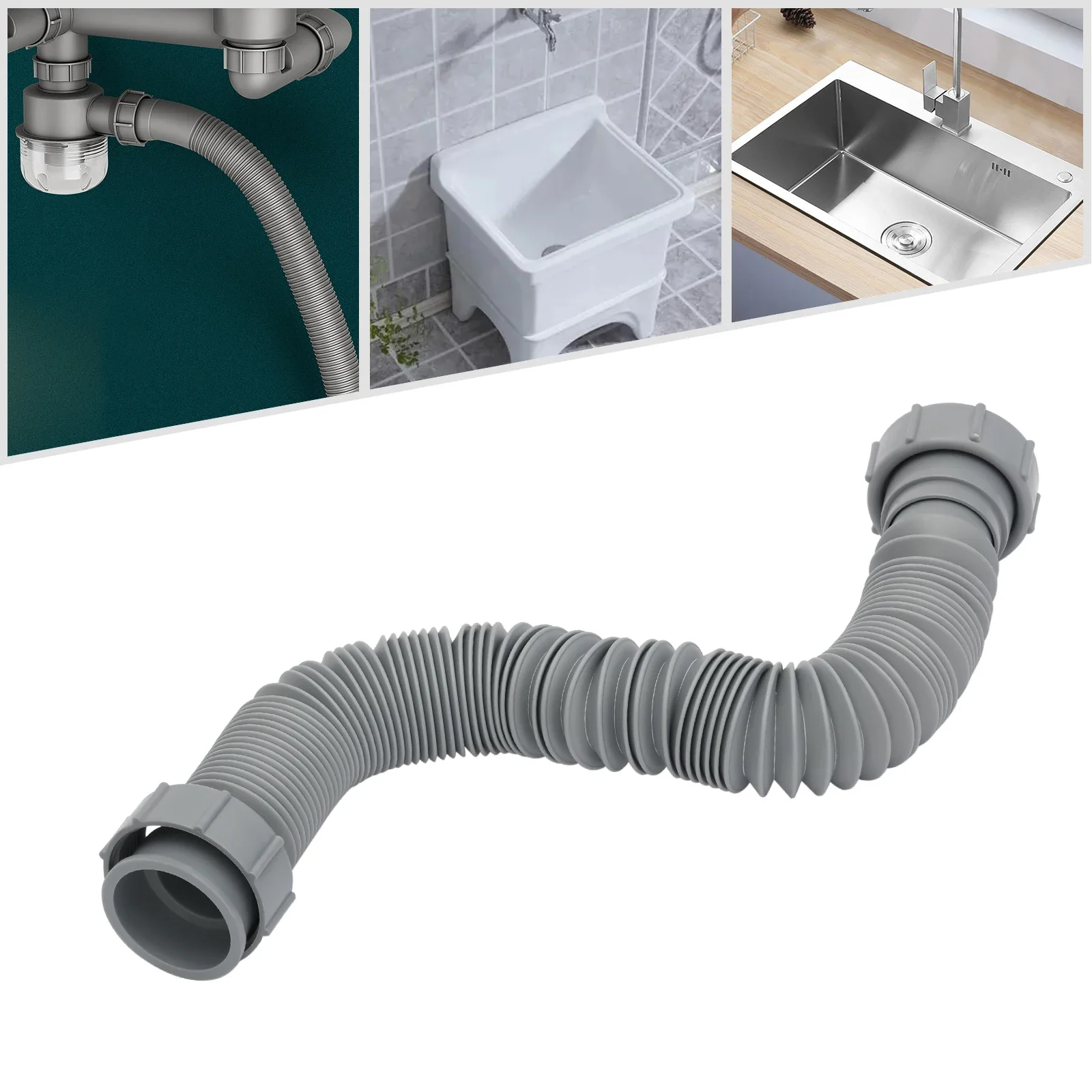 Flexible Sink Drain Pipe, 1-1/2 P-trap W/ Adapter,Tubular Drain Tubing Pipe, Adjustable P Trap for Sink Drain & Garbage Disposal