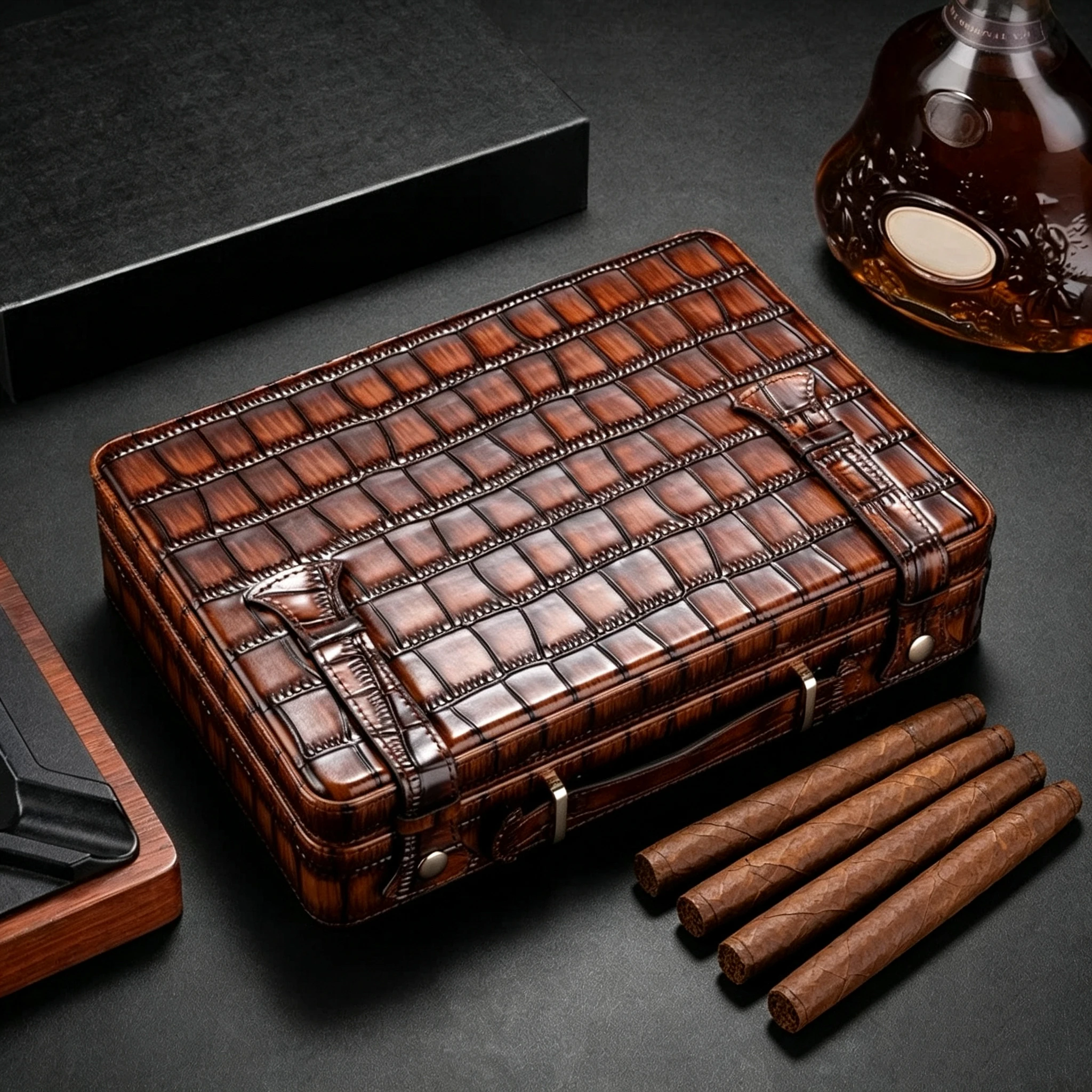 Light Luxury And Durable Crocodile Leather Cigar Box, Cedar Wood Lining, Detachable Tray, Men's Gift.