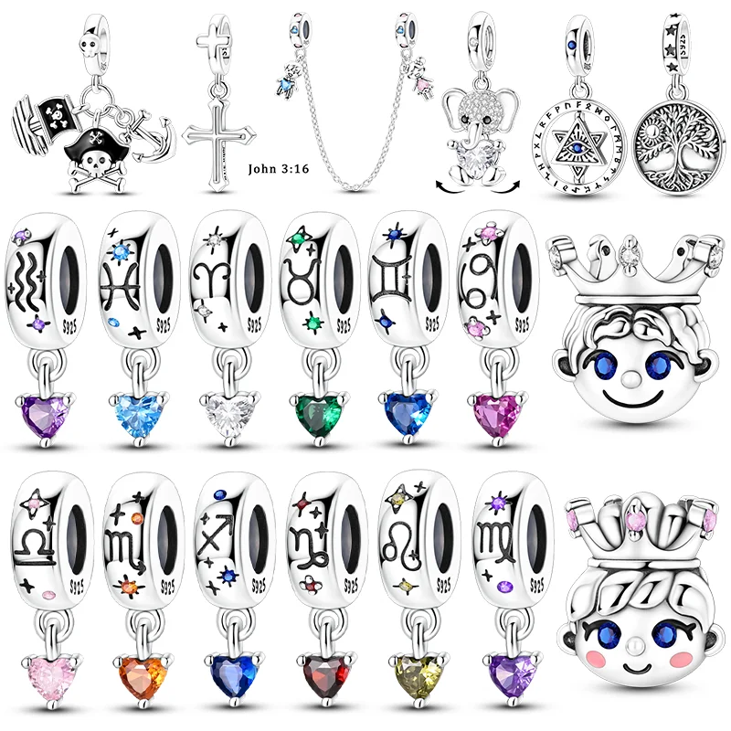 925 Sterling Silver Tree Life Charms Bead CZ Zircon Hexagonal Heart Devil's Eye Pendants Fit Original Bracelet DIY Jewelry Gift