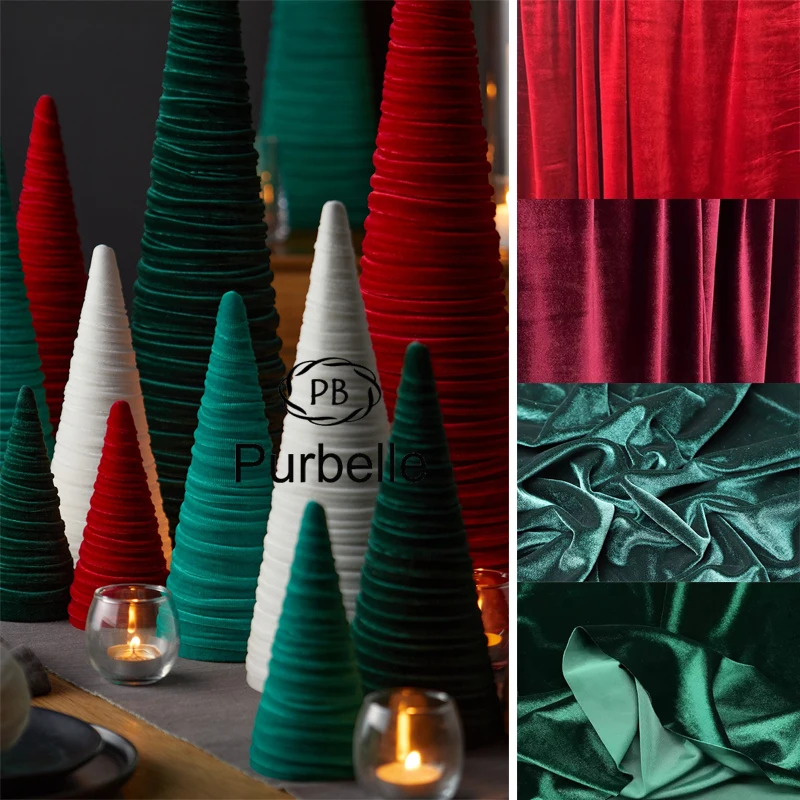 Red Green Velvet Fabric for Christmas tablescape Formal Dress Wedding Party Decoration Curtain Cloth Drap Handmade DIY Materia