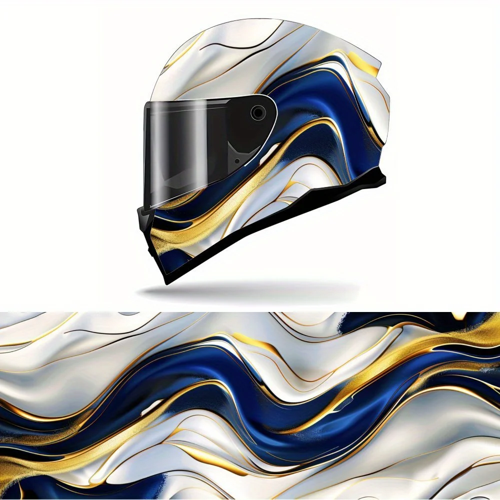 

Full Face Blue and Gold Marbling pattern Helmet Decals - Durable and Waterproof PVC, self-adhesive Motorcycle Racing Helmet Aest