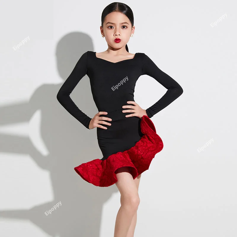 Children's Latin Dance Suit 2024 Autumn/Winter New Girls' Professional Training and Performance Suit High end Feeling Large Swin