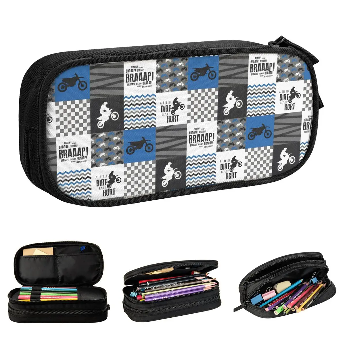 Dirt Bike Lovers Motocross Motorcycle Pencil Cases Cross-Rally Cartoon Pen Holder Bags Kids Big Capacity School Gifts Pencil Box