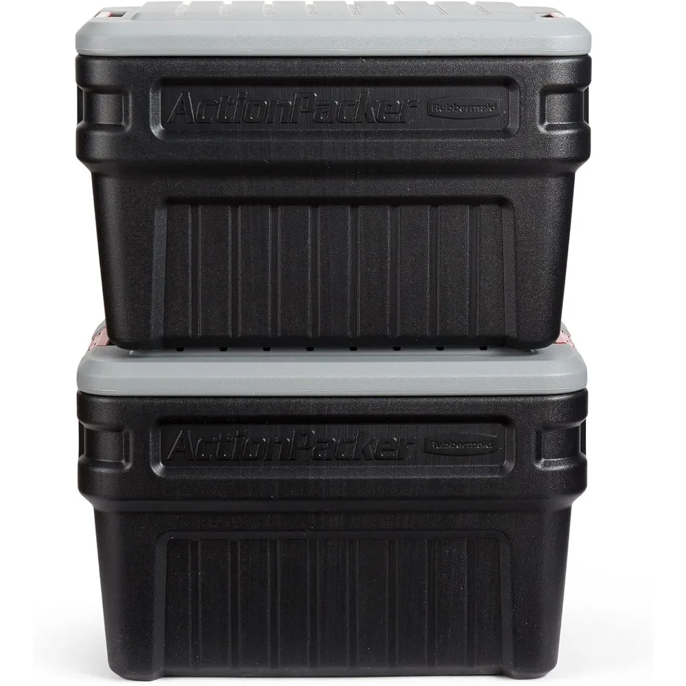 24 Gal Lockable Storage Box Pack of 2, Outdoor, Industrial, Rugged, Grey and Black