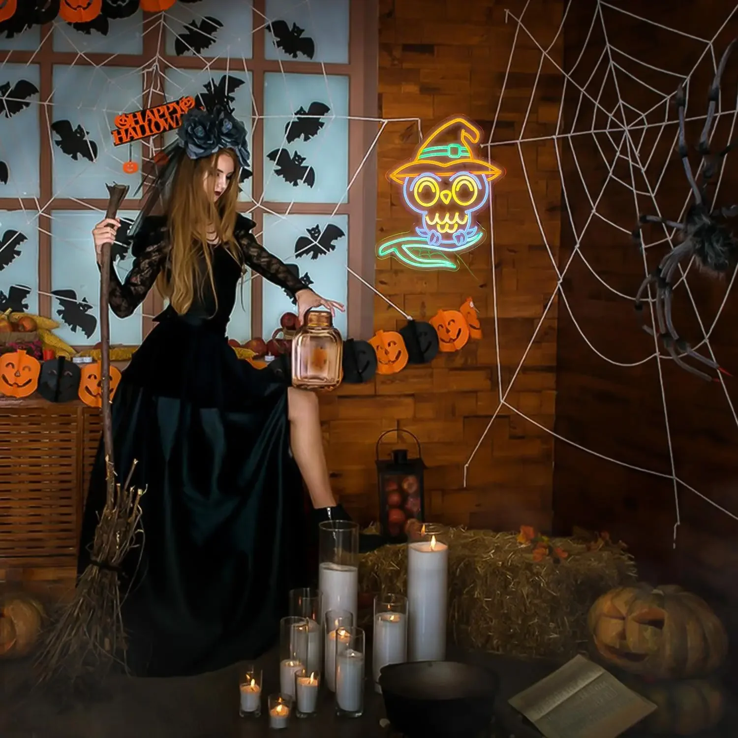 الهيكل العظمي البومة النيون تسجيل USB عكس الضوء LED ضوء النيون تسجيل لشرب بار رجل كهف غرفة نوم فندق المرآب لعبة غرفة ديكور جدران الطرف #3