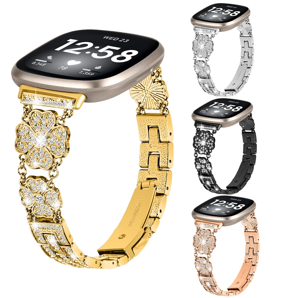 Pulseira de metal brilhante para fitbit versa 3/sense pulseira de relógio inteligente para fitbit versa 4/sense 2 pulseiras acessórios
