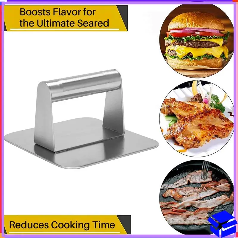 

Reliable Stainless Steel Burger Press, 5.5 Inch Square Burger Smasher, Professional Griddle Accessories Kit, Grill Press Perfect