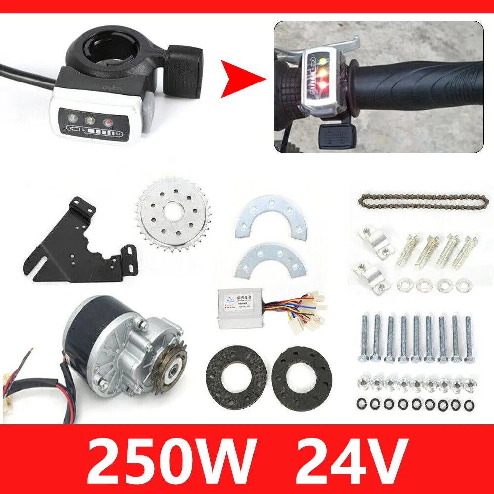 24V 250W Brushed Motor Electric Conversion Kit for Common Bike - Thumb Throttle