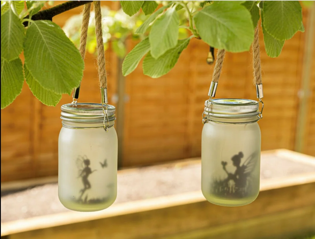 1pc Solar Fairy Lantern Outdoor Hanging Frosted Glass Mason Jar Fairy Lights Solar Garden lights Waterproof LED Solar Light