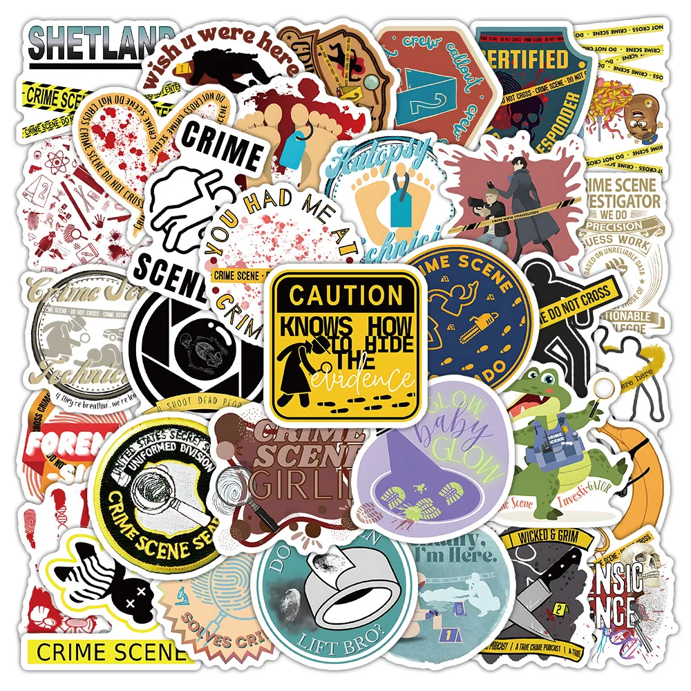 

10/54PCS Crime Scene Graffiti Stickers Reasoning Fan DIY Funny Cartoon Decals Fridge Luggage Laptop Phone Guitar Car Bike Toy
