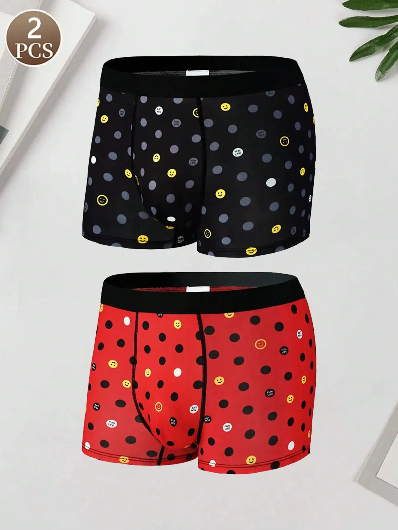 

2 шт., простое мужское нижнее белье со средней талией и принтом, дышащие модные мужские удобные трусы, свободные и легкие трусы-боксеры