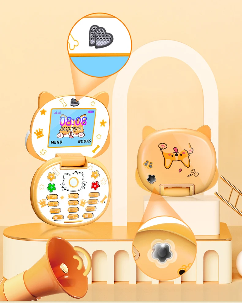 Cute Mini Koki Mobile Phone Flip Cartoon Kids Children Dual Sim 2G GSM Keyboard Botton MP3 Player Unlocked New Cellphone