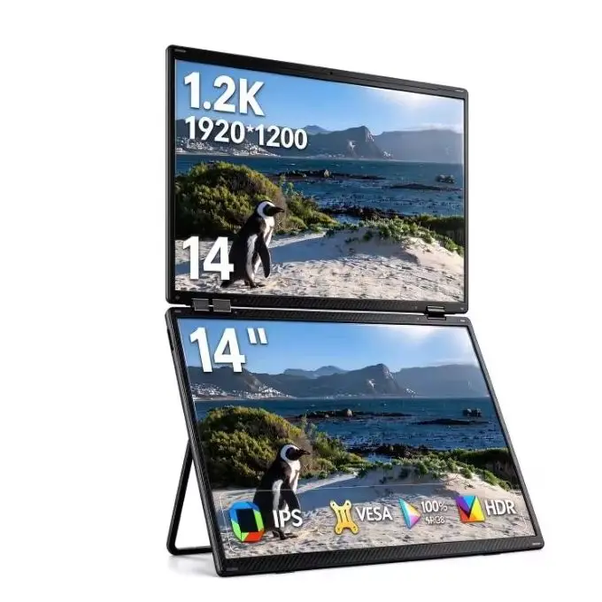 14 Inch Dual Screen Portable Monitor 1920*1200 For Laptop Triple Pc Display External Display For PC Laptop Mac Windows