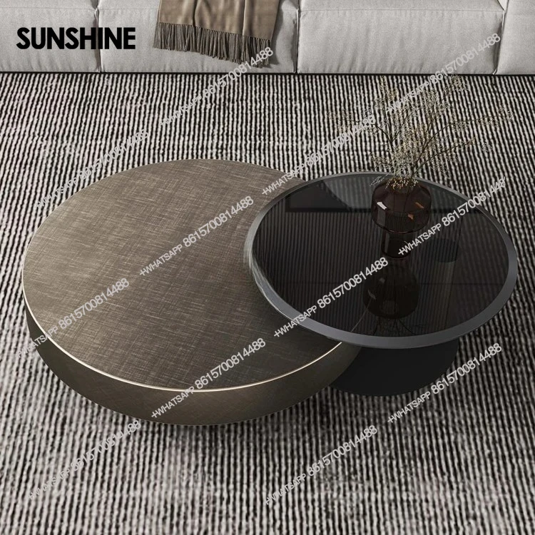 

TS Light luxury round coffee table tempered glass stainless steel modern simple creative designer side table