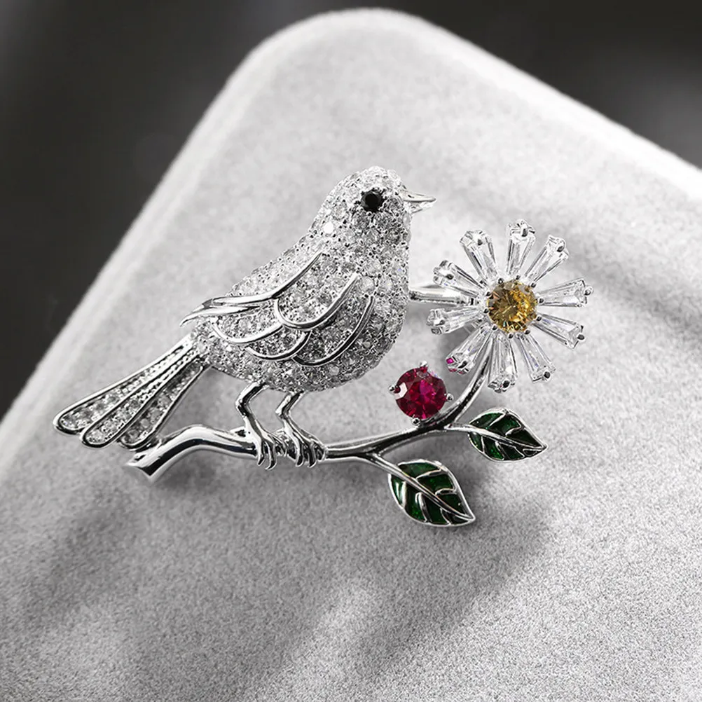 Brooch Premium Copper Magpie on Branch Shiny Exquisite Fashion Brooch for Women Bag Clothes Hat Scarf Dress Shirt