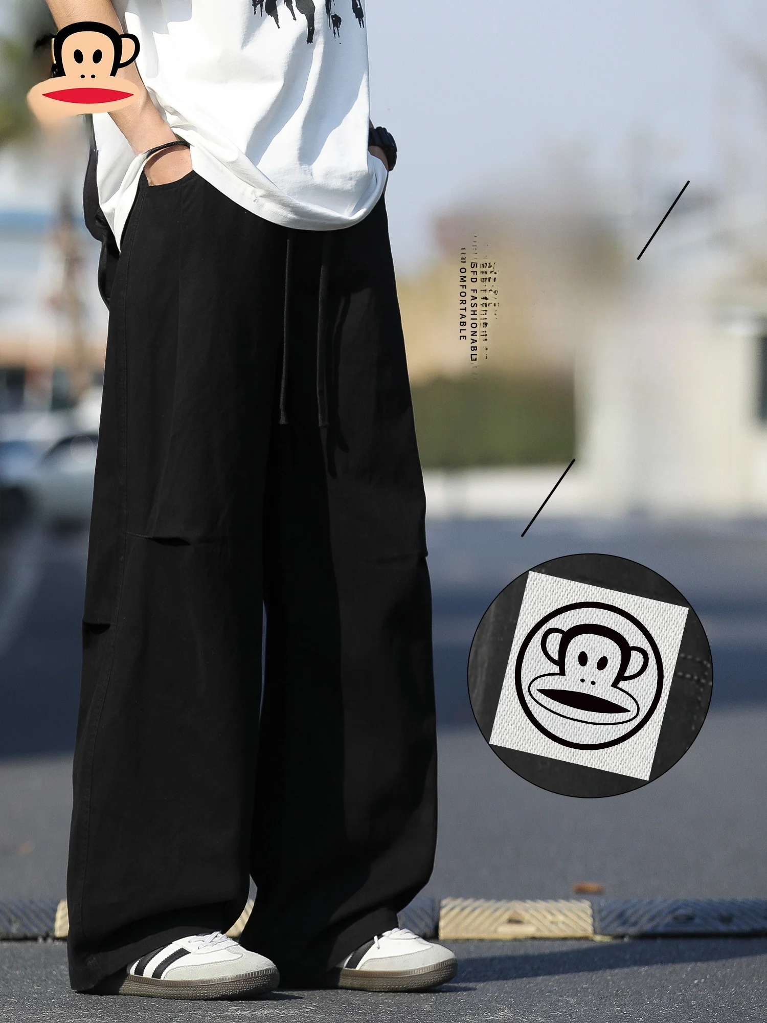 

PaulFrank Summer Thin Cotton Loose Casual Pants Men's Straight Leg Spor Trousers Comfortable Breathable Monkey