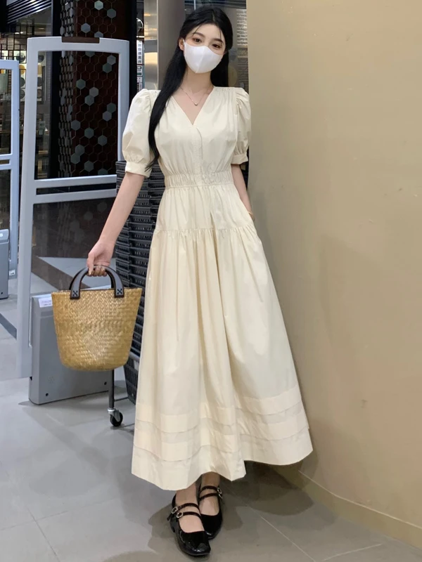 

plus Size Women's V-Ne ort Sve Dr Ele A-Line Midi Dr Summer New Sle Waist-Cinching Age-Defng Dr