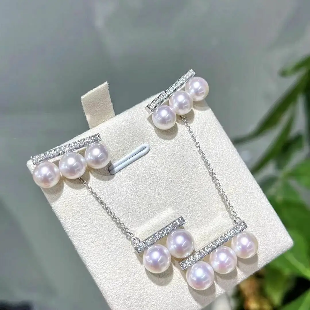 

New Set of 6-6.5mm South Sea Round White Pearl Pendant &earring 925s
