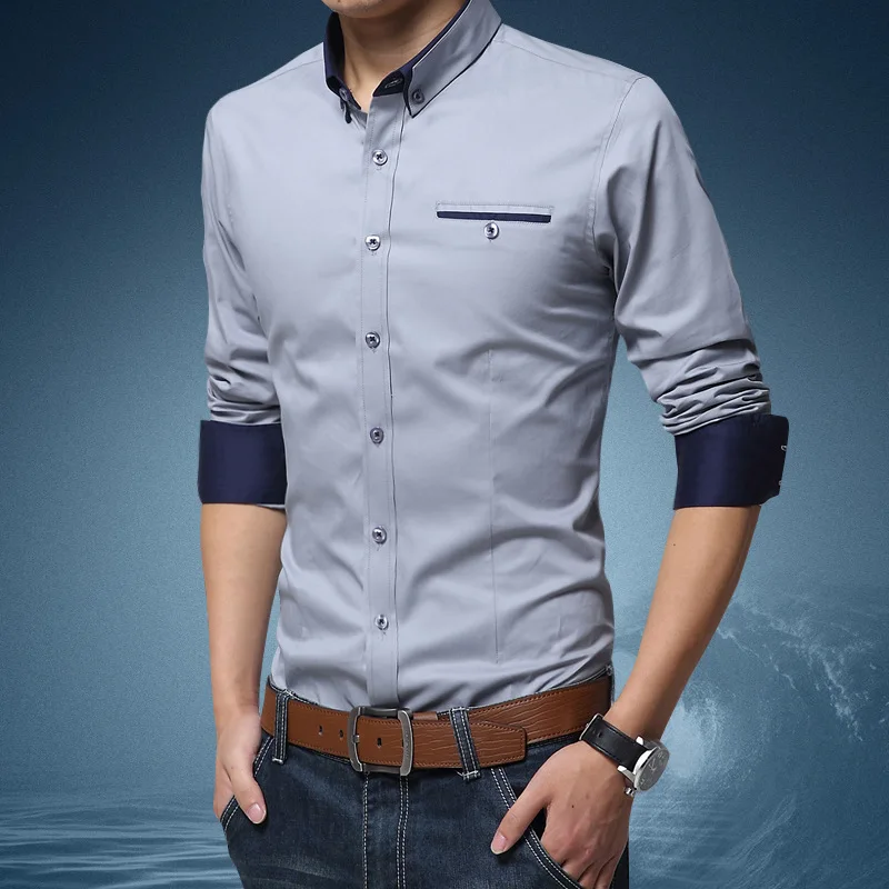 Business Long-Sleeved Shirt, Color Matching Fashion Casual Slim-Fitting Iron-Free Thin Men's Shirt, Daily Office Wear M-5XL