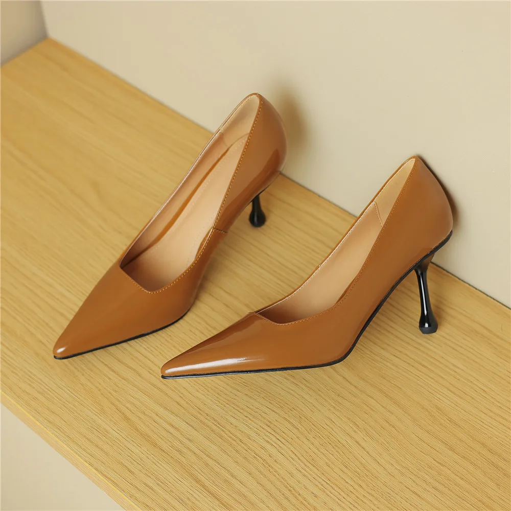 MILI-MIYA Vintage Solid Colour Simple Women Full Genuine Leather Pointed Toe Pumps Thin Heels Slip On Dress Party Shoe For Ladie