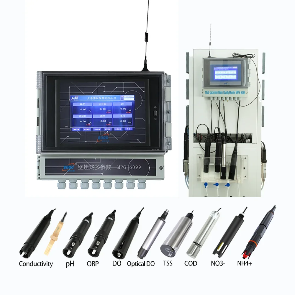 

MPG-6099 Система IOT Монитор качества воды RS485 PH NH4 + DO EC TDS тест Многопараметрический анализатор качества воды для аквариума