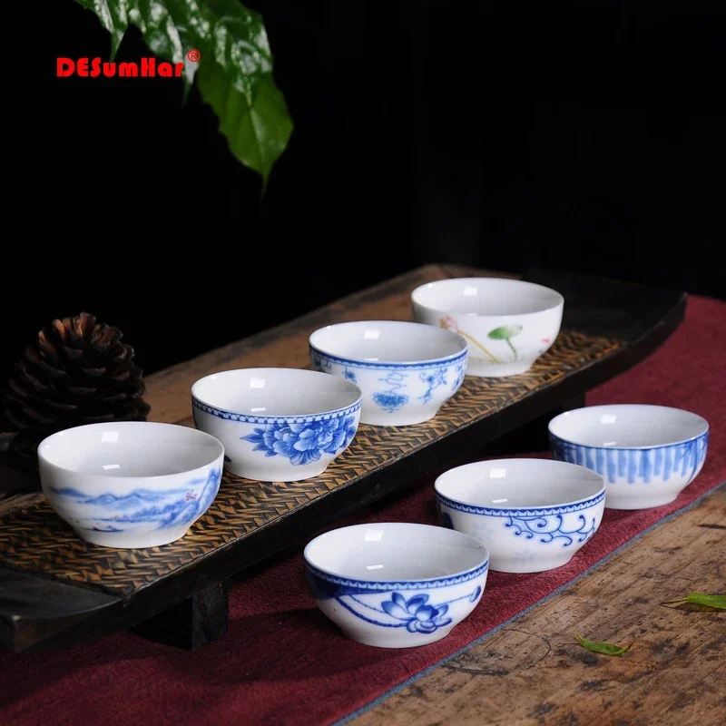 4pcs High white blue and white cup, glazed ceramics tea cups Kung Fu Teacup,Chinese style teacups,Tea accessories Puer cup set